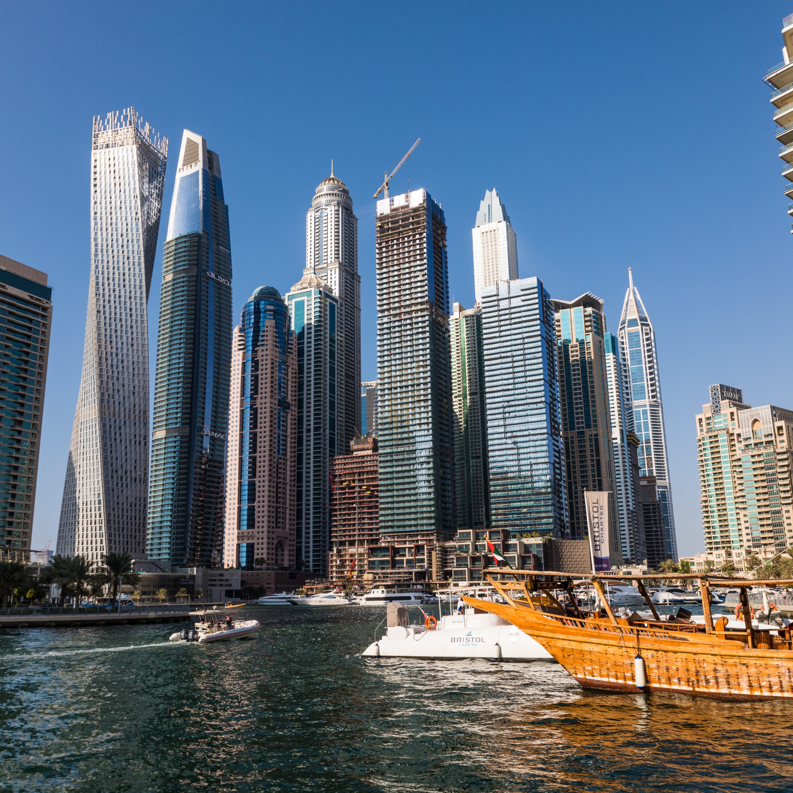 Skycrapers at Dubai Marina February 2017, Dubai marina at night night cityscape lights